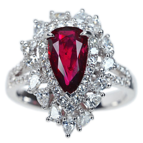 【中古】K18WG RUBY モザンビーク産 非加熱ルビーリング R2.01ct D1.08ct  6.1g #12 GRS鑑別書