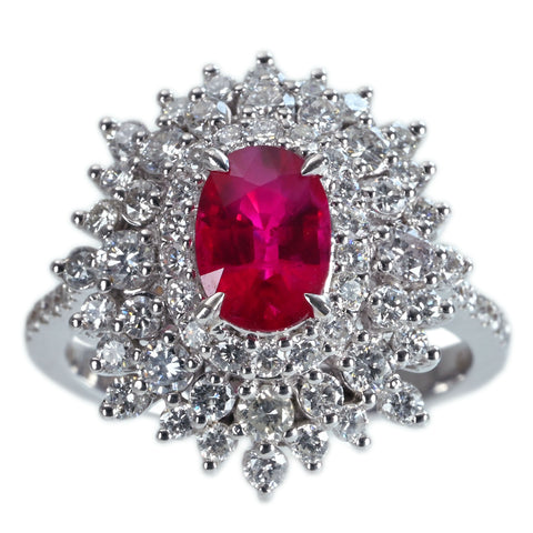 【中古】K18WG RUBY ビルマ産ルビーリング R1.42ct D1.48ct ”Pigeon Blood（ピジョンブラッド）”AIGS鑑別書 6.6g #14