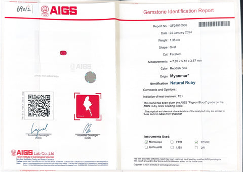 【中古】K18WG RUBYビルマ産ルビーリング R1.35ct D1.37ct  AIGSピジョンブラッド 鑑別書 6.6g #14