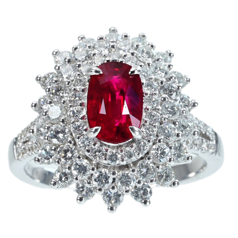 【中古】K18WG RUBYビルマ産ルビーリング R1.35ct D1.37ct  AIGSピジョンブラッド 鑑別書 6.6g #14