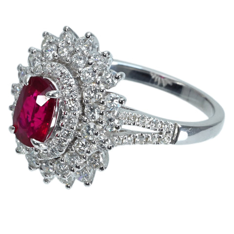 【中古】K18WG RUBYビルマ産ルビーリング R1.35ct D1.37ct  AIGSピジョンブラッド 鑑別書 6.6g #14