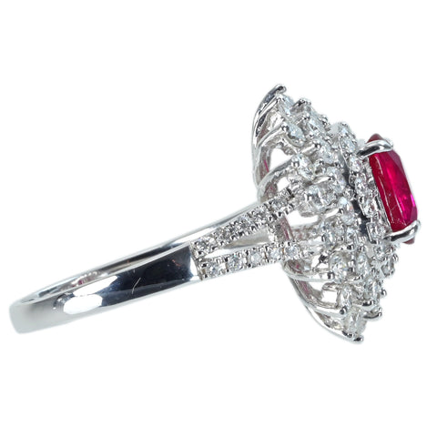 【中古】K18WG RUBYビルマ産ルビーリング R1.35ct D1.37ct  AIGSピジョンブラッド 鑑別書 6.6g #14