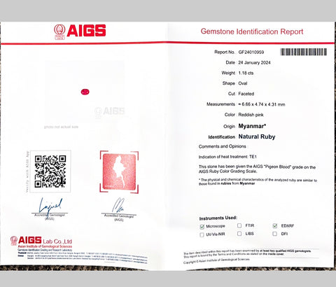 Pre-owned 18K White Gold Ruby Ring, Burmese Ruby, 1.18ct R, 0.96ct D, AIGS "Pigeon Blood" Certificate, 3.9g, #13 