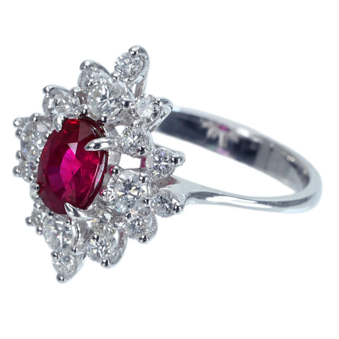 Pre-owned 18K White Gold Ruby Ring, Burmese Ruby, 1.18ct R, 0.96ct D, AIGS "Pigeon Blood" Certificate, 3.9g, #13 