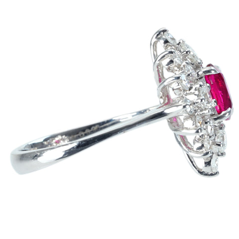 Pre-owned 18K White Gold Ruby Ring, Burmese Ruby, 1.18ct R, 0.96ct D, AIGS "Pigeon Blood" Certificate, 3.9g, #13 