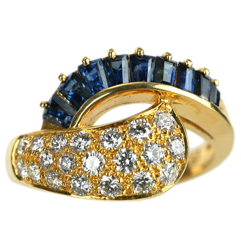【中古】K18YG SAPPHIRE サファイアリング S1.01ct D0.57ct 5.3g #6.5