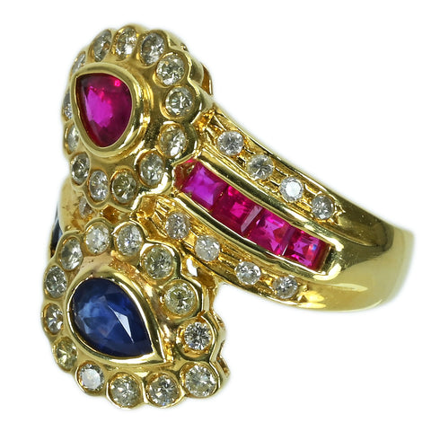 【中古】K18YG RUBY SAPPHIRE ルビー・サファイアリング R0.70ct S0.70ct D1.00ct 9.0g #14.5