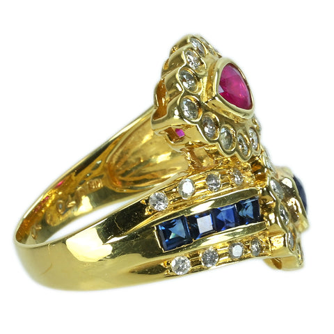 【中古】K18YG RUBY SAPPHIRE ルビー・サファイアリング R0.70ct S0.70ct D1.00ct 9.0g #14.5