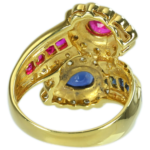 【中古】K18YG RUBY SAPPHIRE ルビー・サファイアリング R0.70ct S0.70ct D1.00ct 9.0g #14.5