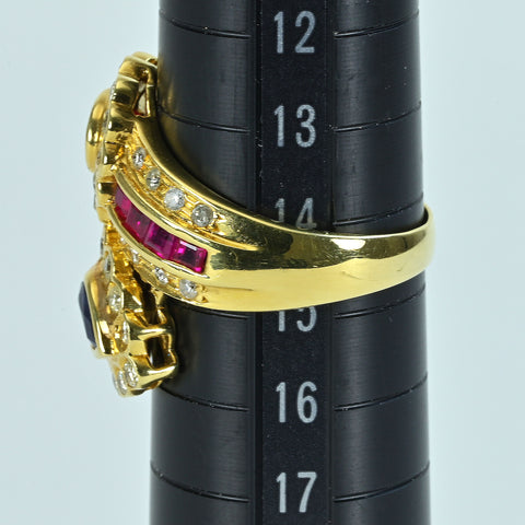 【中古】K18YG RUBY SAPPHIRE ルビー・サファイアリング R0.70ct S0.70ct D1.00ct 9.0g #14.5