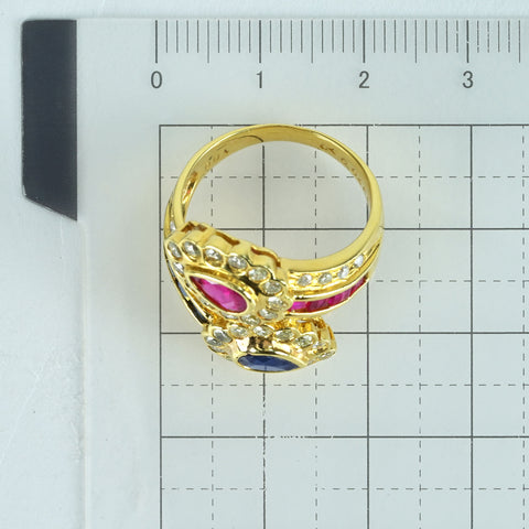 【中古】K18YG RUBY SAPPHIRE ルビー・サファイアリング R0.70ct S0.70ct D1.00ct 9.0g #14.5