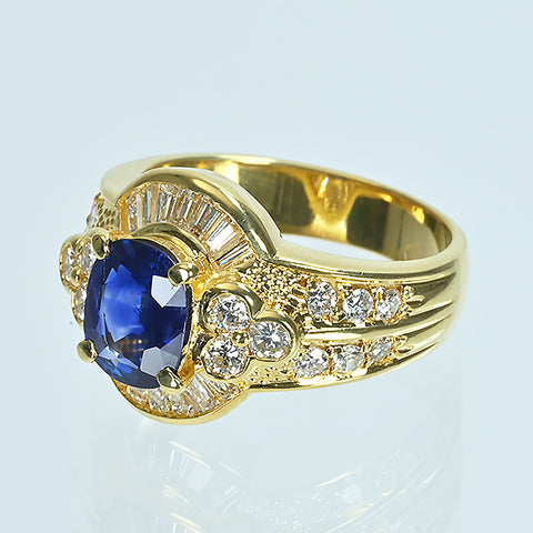 【中古】K18YG SAPPHIREサファイアリング S1.13ct D0.93ct 7.3g #10.5