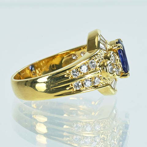 【中古】K18YG SAPPHIREサファイアリング S1.13ct D0.93ct 7.3g #10.5