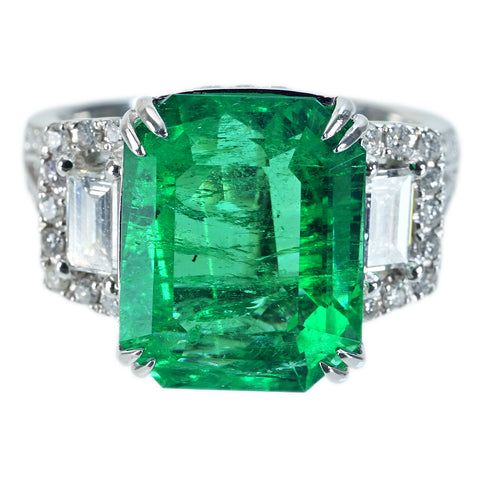 【中古】K18WG EMERALDエメラルドリング E7.31ct D1.06ct 8.2g #13