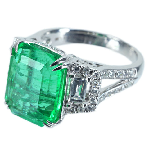 【中古】K18WG EMERALDエメラルドリング E7.31ct D1.06ct 8.2g #13