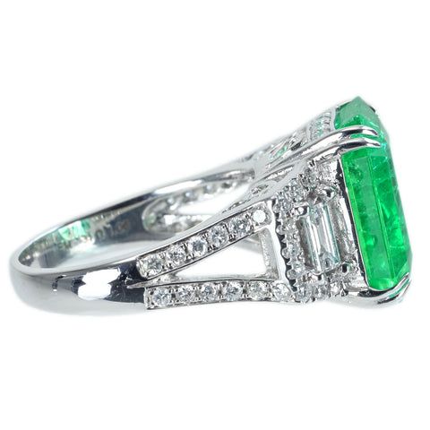 【中古】K18WG EMERALDエメラルドリング E7.31ct D1.06ct 8.2g #13