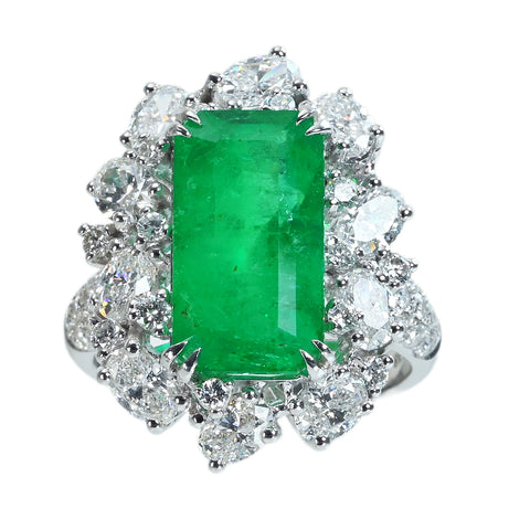 【中古】K18WG EMERALDエメラルドリング E6.68ct D2.88ct 9.8g #15.5