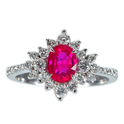 【中古】K18WG Myanmer RUBY RING ビルマ産ルビーリング R1.03ct D0.59ct Pigeon Blood AIGS鑑別書 4.2g #13