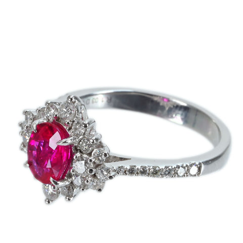 【中古】K18WG Myanmer RUBY RING ビルマ産ルビーリング R1.03ct D0.59ct Pigeon Blood AIGS鑑別書 4.2g #13