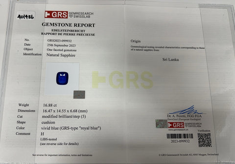【中古】K18WG SAPPHIRE RING スリランカ産サファイアリング S16.88ct D2.54ct GRS Royal Blue 鑑別書 14.7g  #15