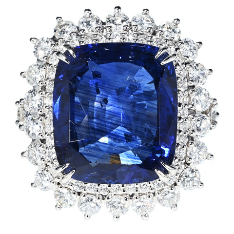【中古】K18WG SAPPHIRE RING スリランカ産サファイアリング S16.88ct D2.54ct GRS Royal Blue 鑑別書 14.7g  #15