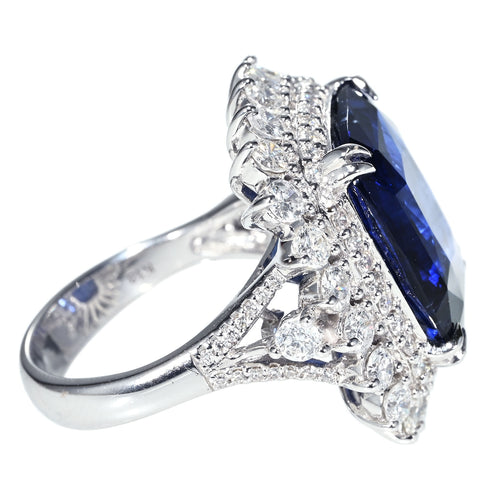 【中古】K18WG SAPPHIRE RING スリランカ産サファイアリング S16.88ct D2.54ct GRS Royal Blue 鑑別書 14.7g  #15