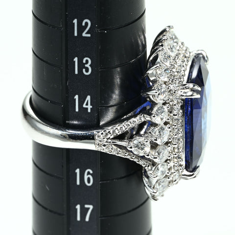【中古】K18WG SAPPHIRE RING スリランカ産サファイアリング S16.88ct D2.54ct GRS Royal Blue 鑑別書 14.7g  #15