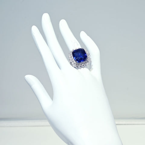 【中古】K18WG SAPPHIRE RING スリランカ産サファイアリング S16.88ct D2.54ct GRS Royal Blue 鑑別書 14.7g  #15