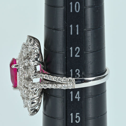 【中古】K18WG Mynmar RUBY RING ビルマ産ルビーリング 1.29ct D1.88ct Pigeon Blood AIGS鑑別書 7.0g #13