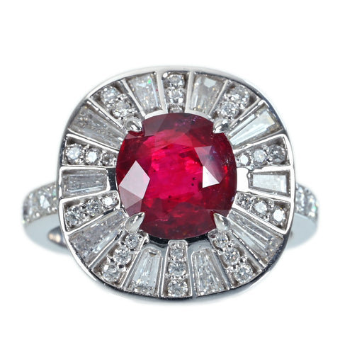 【中古】K18WG NO HEAT RUBY RING モザンビーク産非加熱ルビーリング R3.03ct D1.33ct GRS鑑別書 8.0g #13.5
