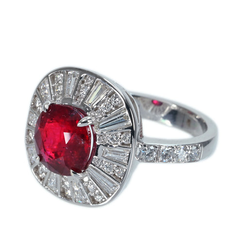 【中古】K18WG NO HEAT RUBY RING モザンビーク産非加熱ルビーリング R3.03ct D1.33ct GRS鑑別書 8.0g #13.5