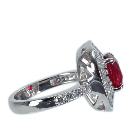 【中古】K18WG NO HEAT RUBY RING モザンビーク産非加熱ルビーリング R3.03ct D1.33ct GRS鑑別書 8.0g #13.5