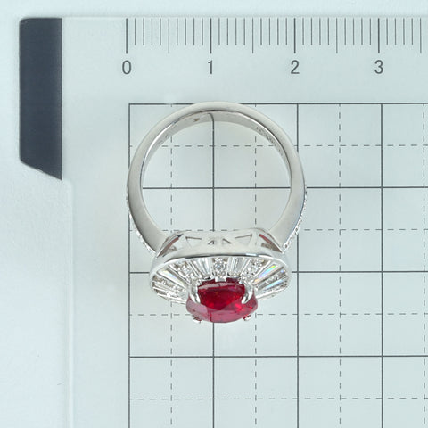 【中古】K18WG NO HEAT RUBY RING モザンビーク産非加熱ルビーリング R3.03ct D1.33ct GRS鑑別書 8.0g #13.5