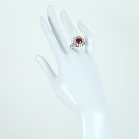 【中古】K18WG NO HEAT RUBY RING モザンビーク産非加熱ルビーリング R3.03ct D1.33ct GRS鑑別書 8.0g #13.5