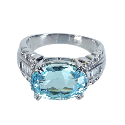 【中古】PT900 TOPAZ ブルートパーズリングT6.56ct D0.84ct 11.2g #13