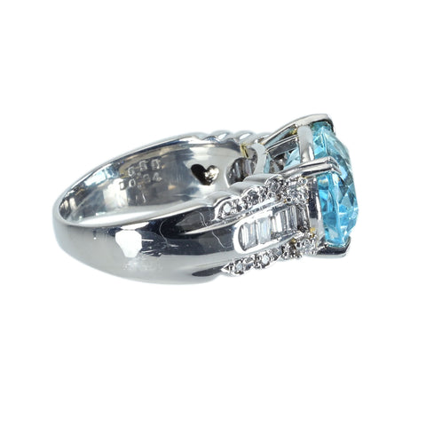 【中古】PT900 TOPAZ ブルートパーズリングT6.56ct D0.84ct 11.2g #13