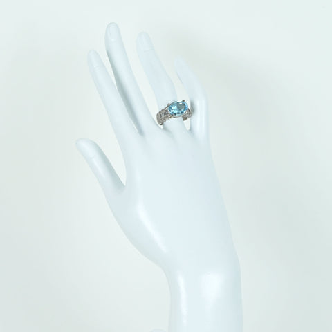 【中古】PT900 TOPAZ ブルートパーズリングT6.56ct D0.84ct 11.2g #13