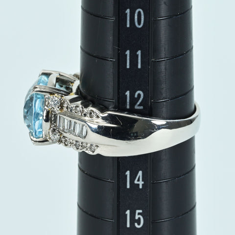 【中古】PT900 TOPAZ ブルートパーズリングT6.56ct D0.84ct 11.2g #13