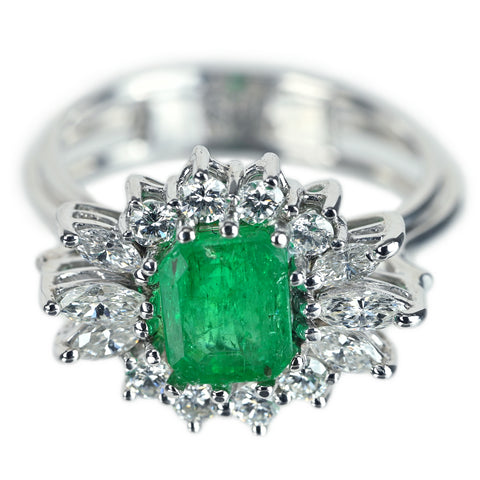 【中古】K18WG EMERALDエメラルドリング E1.59ct 6.2g #13