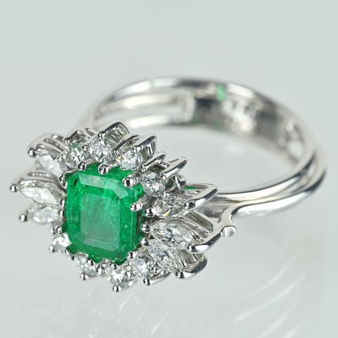 【中古】K18WG EMERALDエメラルドリング E1.59ct 6.2g #13