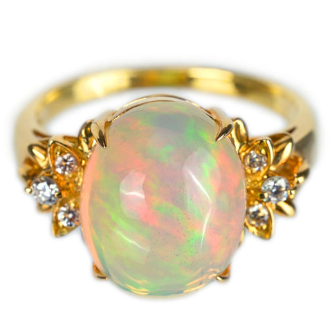 【中古】K18YG MEXICO OPALメキシコオパールリング OP5.00ct D0.14ct 6.0g #16