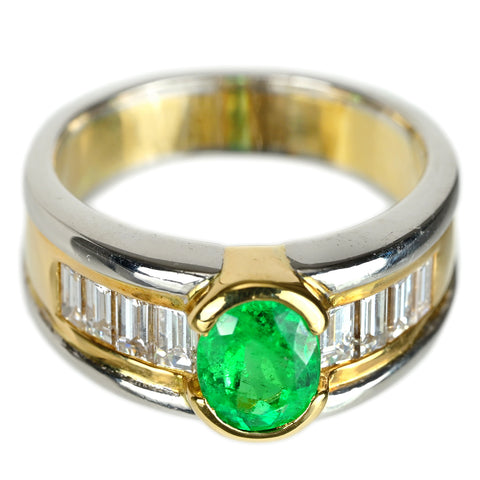 【中古】K18YG/PT900 EMERALD エメラルドリング E0.98ct D0.93ct 11.4g #15