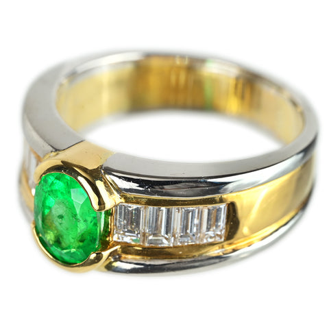 【中古】K18YG/PT900 EMERALD エメラルドリング E0.98ct D0.93ct 11.4g #15