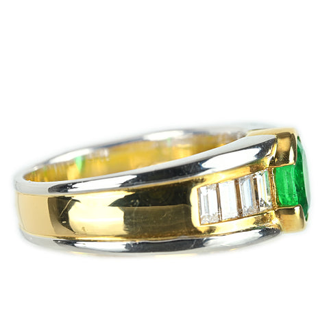 【中古】K18YG/PT900 EMERALD エメラルドリング E0.98ct D0.93ct 11.4g #15