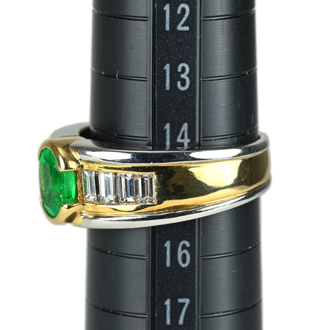 【中古】K18YG/PT900 EMERALD エメラルドリング E0.98ct D0.93ct 11.4g #15