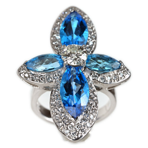 【中古】K18WG TOPAZ ブルートパーズリング D0.690ct D1.00ct 16.1g #13