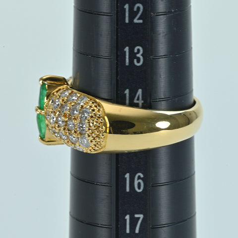 【中古】K18YG EMERALDエメラルドリング E0.34ct D1.16ct 9.7g #15