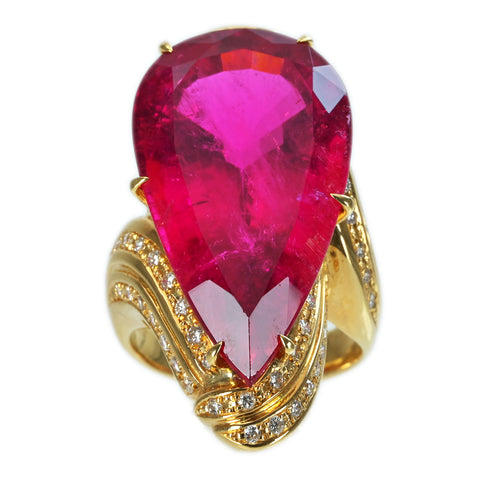 [Pre-owned] 18K Yellow Gold Tourmaline Ring, Pink Tourmaline, 27.51ct Tall, 0.64ct Deep, GRJ Sorting, 17.3g, #12 