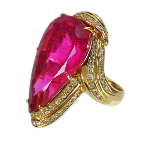 【中古】K18YG TOURMALINE RING ピンクトルマリンリング T27.51ct DD0.64ct GRJソーティング 17.3g #12