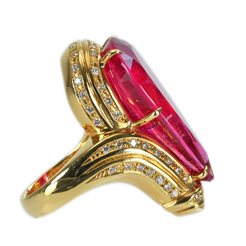 【中古】K18YG TOURMALINE RING ピンクトルマリンリング T27.51ct DD0.64ct GRJソーティング 17.3g #12